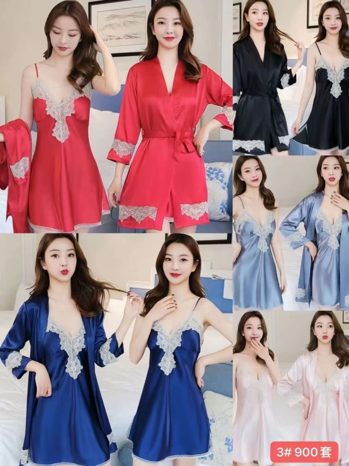 女士睡袍吊带两件套，3个款式，6500套，M~2XL，全清处理