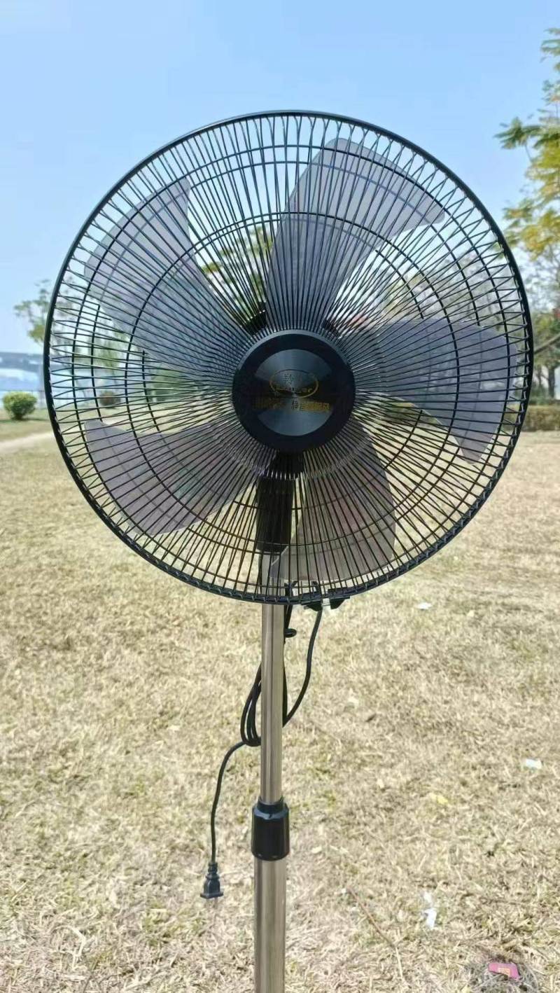 16寸落地扇国标机双滚珠，纯铜电机 不锈钢杆，重底盘，网罩直径43CM 功率50W重量6.05KGS 高度1.3米一箱一台 包装尺寸57*15*43CM 16寸数量250pcs